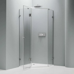 Ścianka prysznicowa pięciokątna EX415 z brodzikiemZ drzwiami obrotowymi - 8 mm - 90 x 90 x 195 cm - Prawdziwe szkło Nano - Kolor profili chrom