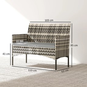 Outsunny 2-osobowa sofa rattanowa na taras z poduszką, antypoślizgowe maty, stalowa rama, jasnoszara | Aosom PL