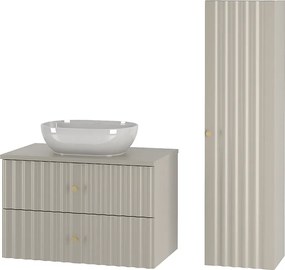 Kaszmirowy Zestaw Łazienkowy 80cm Szafka z Blatem Umywalka Słupek Ryflowane Fronty Aqua