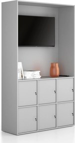 Szafka biurowa FRAME, 6x drzwi, z wnęką, 1299 x 450 x 2162 mm, zamek cylindryczny, szary