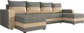 Rozkładana sofa narożna w kształcie U VALERIO 305x140 cm, jasnoszara/beżowa