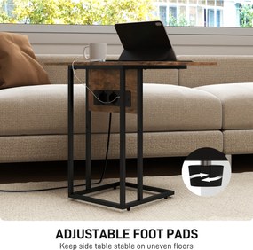 HOMCOM składany stolik boczny, stacja ładująca z portami USB, metal, 39 x 29 x 57 cm, brązowy