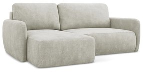 Kremowy narożnik rozkładany z tkaniny szenilowej ze schowkiem (lewostronny/z szezlongiem) Lilo – Makamii