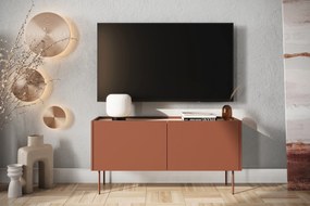 Szafka RTV Desin 120 cm z metalowymi nogami - czerwony / ceramic red / dąb nagano