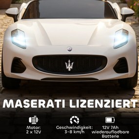 AIYAPLAY Maserati elektryczny samochód dla dzieci, 2-osobowy, zasilanie 12V, pilot, światła LED, funkcja muzyczna, Biały