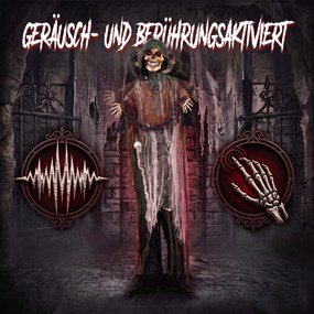 HOMCOM Animowany Żniwiarz, 170 cm, animatronika halloweenowa w skali naturalnej z ruchomymi dłońmi/głową, świecącymi oczami i przerażającym dźwiękiem | Aosom PL