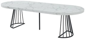 Stół do jadalni rozkładany dla 2 do 12 osób z MDF i stali - Efekt białego marmuru i Czarny - FIRELA