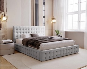 BESILIO Łóżko tapicerowane pikowane 180x200 Palmo - łóżko z pojemnikiem chesterfiled, pikowane guziki - Jasnoszary