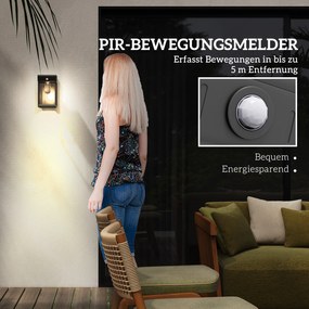 Outsunny Lampa solarnej ogrodowa zewnętrzna Solarlampe, odporna na warunki atmosferyczne, czujnik ruchu, 14 cm x 24 cm x 24 cm, Czarny