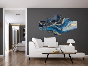 Obraz - Abstrakcyjny niebiesko-złoty marmur (125x70 cm)