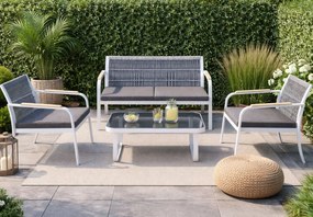 Zestaw mebli ogrodowych z aluminium Vento z plecioną liną - sofa, dwa fotele, stolik kawowy