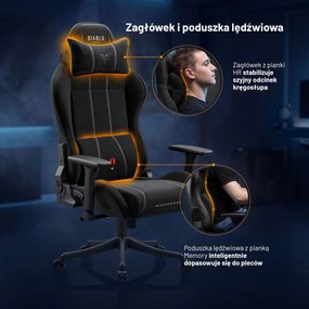 Fotel gamingowy młodzieżowy Diablo X-One Small Size materiałowy, Burned Black