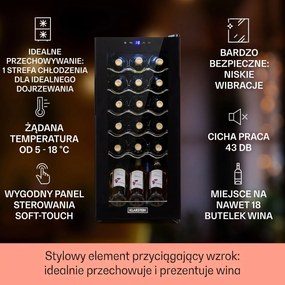 Klarstein Shiraz 35cm 18 Butelek Winiarka Wolnostojąca Czarny
