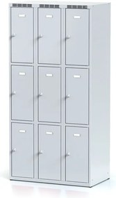 Alfa 3 Szafka skrytkowa S6, 9 schowków, 1800 x 900 x 500 mm, zamek obrotowy, drzwi szare