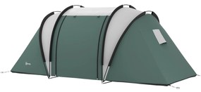 Outsunny Lekki Wodoodporny Namiot Kempingowy dla 4-5 Osób z 3 Pokojami, Boczne Drzwi, Okna, Ciemnozielony