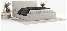 Beżowe tapicerowane łóżko dwuosobowe ze schowkiem i stelażem 160x200 cm Lounge L – Maison de Rêve