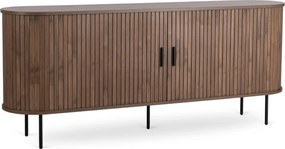 Komoda do Salonu Rozsuwana TRISH 180 cm Orzech Dwudrzwiowa Ryflowana Nowoczesna