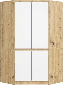 Szafa narożna AKORD S100 Dąb Artisan 100 cm 4 drzwi fronty kolor Biały mat 6 półek 100x50x180 cm