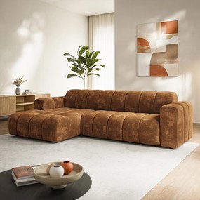 Masseno Narożnik SETIA Lewostronny, L-Kształtny, Nowoczesna Sofa narożna, Tkanina Szenilowa - Jasnobrązowy, LUMO 35