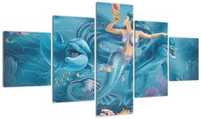 Obraz - Syrenka z delfinami (125x70 cm)