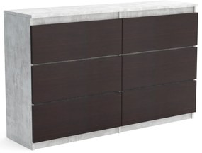 Duża komoda 6 SZUFLAD Szafka 120 cm ARIA Beton/Wenge