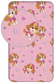 Różowe bawełniane prześcieradło dziecięce jednoosobowe z gumką 90x200 cm Paw Patrol – Jerry Fabrics