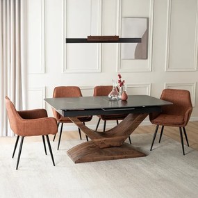 Stół Rozkładany Prostokątny ALICANTE 160-200 cm Ceramiczny Czarny/Orzech Japandi