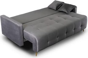 Sofa z Funkcją Spania SEUL Rozkładana Dwuosobowa Welurowa Szara Glamour