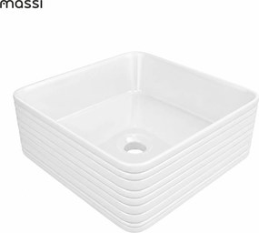 Umywalka ceramiczna nablatowa kwadratowa ryflowana biała 39 x 39 cm LAMI