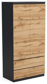 Szafa 90cm Garderoba z 2 szufladami i wieszakiem LUNA Czarny/Dąb Wotan