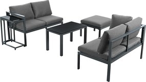 Zestaw mebli ogrodowych z aluminium - 2 sofy, 1 pufa i 2 stoliki kawowe - z wszystkimi poduszkami - Szary