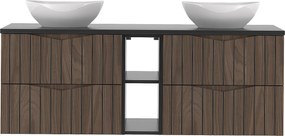 Zestaw Łazienkowy 140cm Szafka z Blatem Regał Umywalka Ryflowane Fronty Dąb Orzech Stella