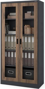 Witryna przeszklona metalowa wysoka z zamkiem antracytowa/orzech, 900x1850x400 mm: AMELIA Eco Design