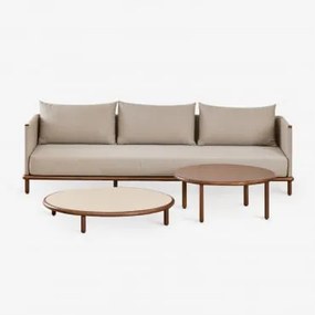 Zestaw Do Salonu Z 3-osobową Sofą I 2 Okrągłymi Stolikami Kawowymi Z Drewna Akacjowego Olivia Semoline Beige - - Sklum