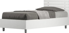 Łóżko pojedyncze z pojemnikiem na pościel 80x200 cm, zagłówek prosty z listwami, jesion biały Ankel