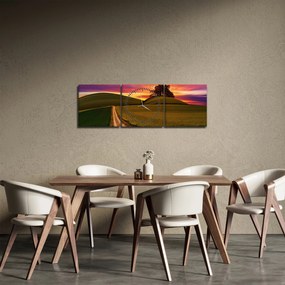 Obraz pola z zachodem słońca (z zegarem) (90x30 cm)