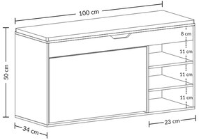 Szafka na buty z siedziskiem i wysuwanymi półkami GRADIA, 100 x 34 x 50 cm
