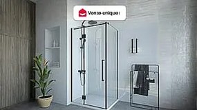 Parawan prysznicowy stały z drzwiami obrotowymi w kolorze czarnym matowym w stylu industrialnym - 80 x 100 x 190 cm - CAPARICA