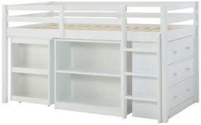 Łóżko piętrowe 90 x 190 cm ze schowkami i rozsuwanym biurkiem - Drewno sosnowe i MDF - Biały - ABRENO