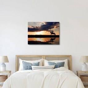Obraz - Jeździec na koniu o zachodzie słońca (70x50 cm)
