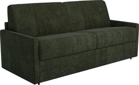 Kanapa 4-osobowa rozkładana typu express z tkaniny w kolorze ciemnozielonym - Powierzchnia spania na szerokich listwach 160 cm - Materac 22 cm z pianką memory CALIFE