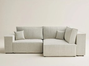 Kremowy rozkładany/ze schowkiem narożnik z tkaniny szenilowej (prawostronny/w kształcie litery L) Tonga – Maison de Rêve