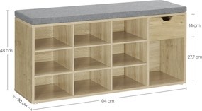 Szafka na buty z ławką z szarym siedziskiem i szufladą TAYLOR ARTISAN 104x30x48 cm, biała.