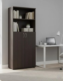 Klasyczny wysoki regał biurowy z drzwiczkami wenge C7-M40