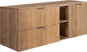 Zestaw łazienkowy: szafka z szufladami, szafka z drzwiami i regał 57×46×140 cm, kolor: Dąb Craft, uchwyt czarny