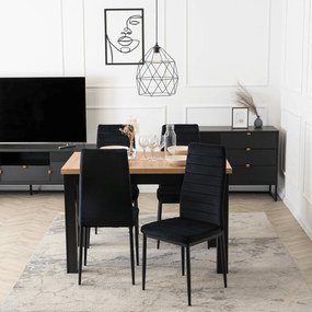 Zestaw Stół Rozkładany SKUBI 120-160 cm Dąb Craft/Czarny i 4 Krzesła NARIS Czarne Welurowe