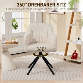 HOMCOM Obrotowe Krzesło Akcentowe, Fotel z Tkaniny, Podłokietniki, Nogi Stalowe, Do Salonu, Sypialni, Biura, Kolor Beżowy