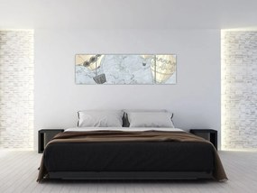 Obraz - Balony nad miastem, zimne odcienie (170x50 cm)