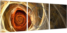 Obraz - Abstrakcyjne róże w ognistych kolorach (z zegarem) (90x30 cm)