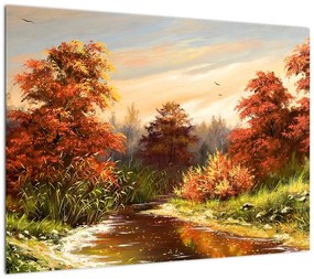 Obraz rzeki w jesiennym krajobrazie, obraz olejny (70x50 cm)